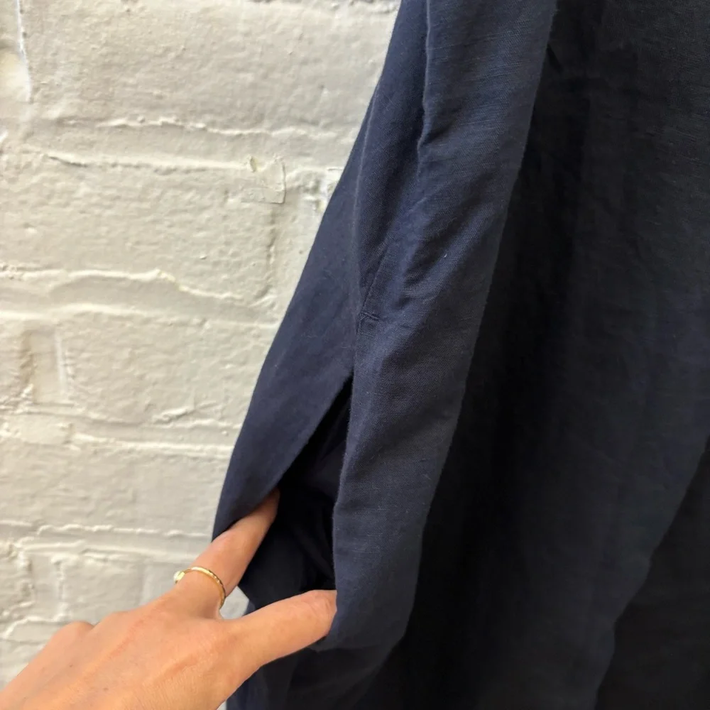 COS || Tie-Detail‎ Linen Jumpsuit Wide Leg Shoulder Bows Navy Blue XS